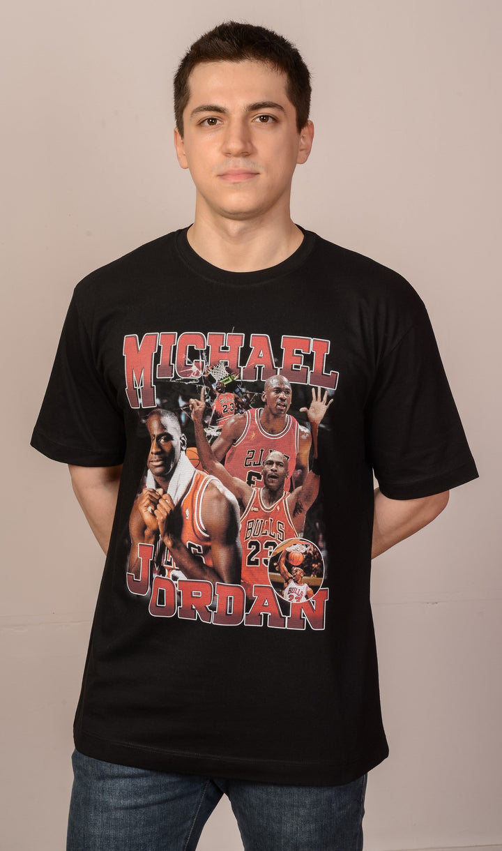 Siyah Oversize NBA Michael Jordan T-Shirt