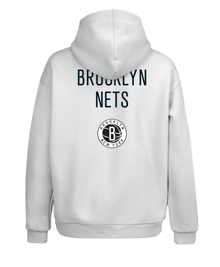 Beyaz Oversize Fit NBA Brooklyn Nets Kapüşonlu Hoodie Sweatshirt