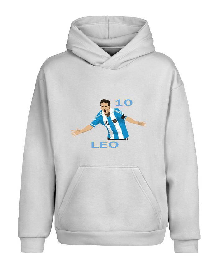 Beyaz Oversize Fit Lionel Leo Messi Kapüşonlu Hoodie Sweatshirt