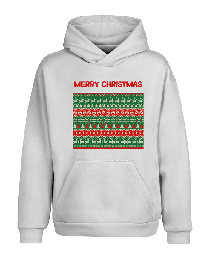 Beyaz Oversize Noel Christmas Yeni Yıl Kapüşonlu Hoodie Sweatshirt