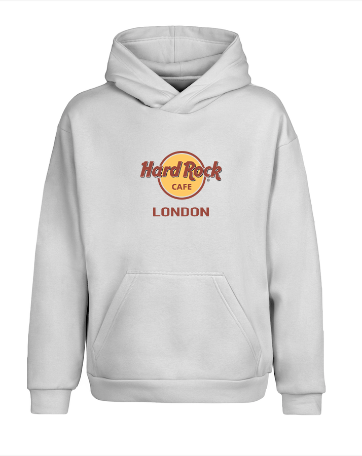 Beyaz Oversize Hard Rock Kapüşonlu Hoodie Sweatshirt