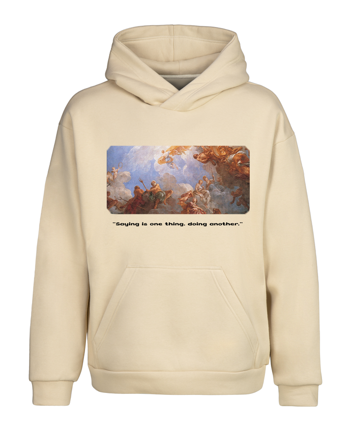 Krem Oversize Fit Rönesans Kapüşonlu Hoodie Sweatshirt