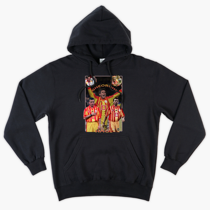 Siyah Oversize Gheorghe Hagi Kapüşonlu Hoodie Sweatshirt