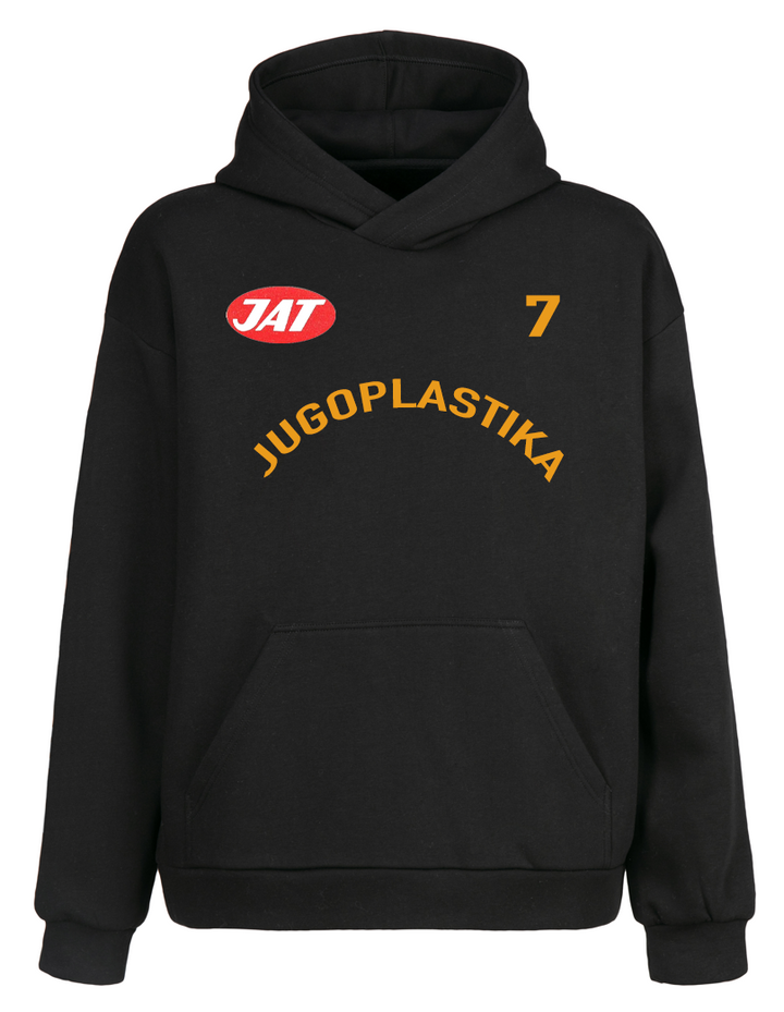 Siyah Oversize Jugoplastika Kukoc Kapüşonlu Hoodie Sweatshirt