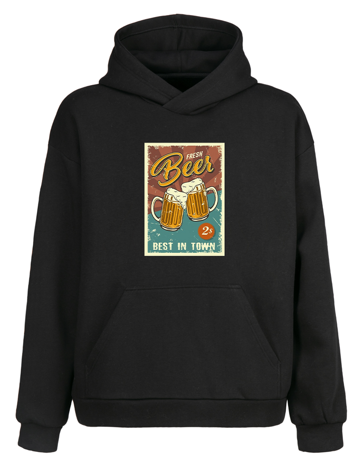 Siyah Oversize Beer Bira Kapüşonlu Hoodie Sweatshirt