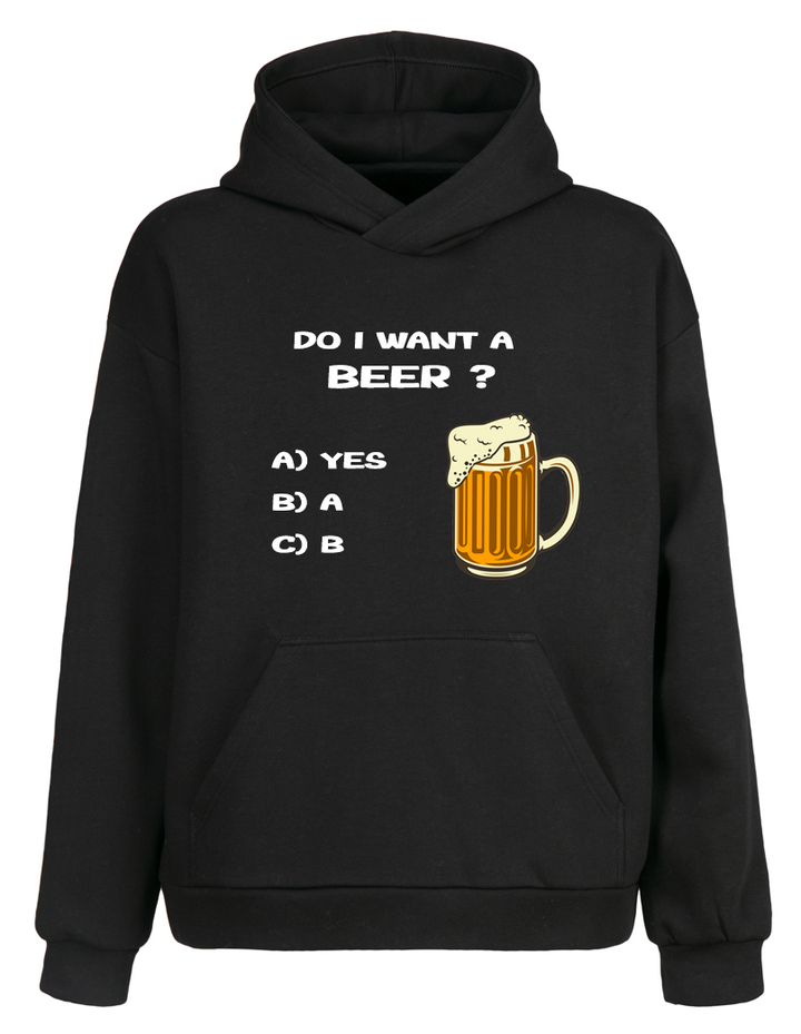 Siyah Oversize Beer Bira Kapüşonlu Hoodie Sweatshirt