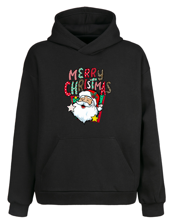 Siyah Oversize Noel Christmas Yeni Yıl Kapüşonlu Hoodie Sweatshirt