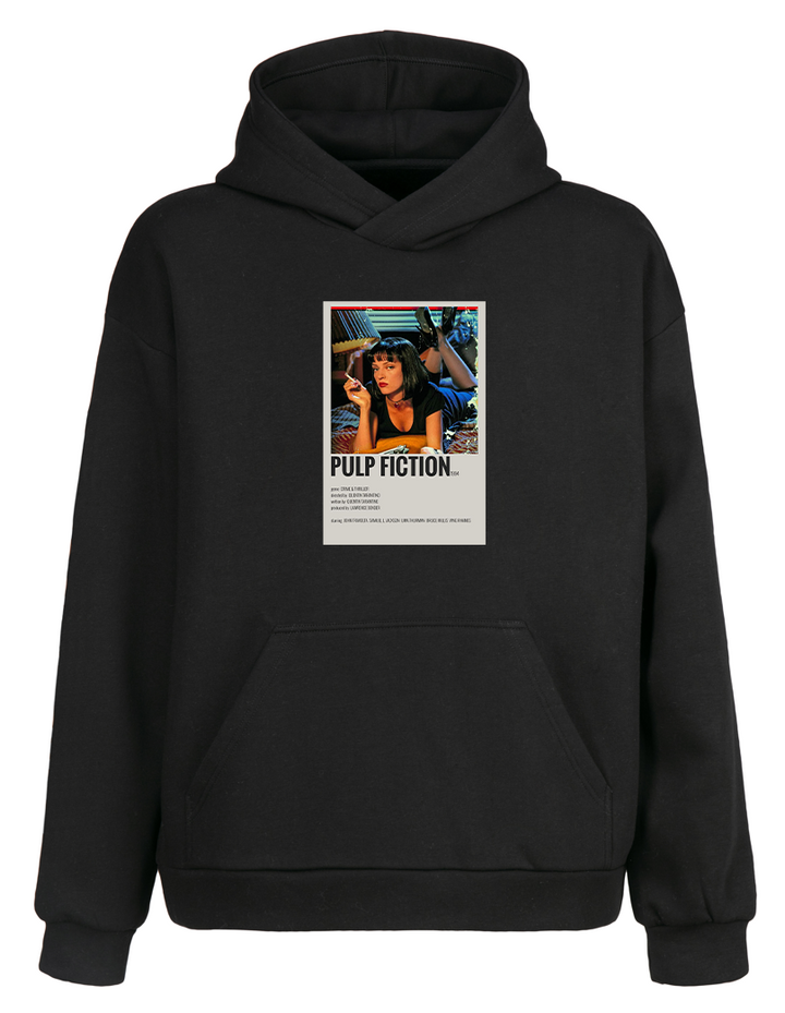 Siyah Oversize Fit Pulp Fiction Kapüşonlu Hoodie Sweatshirt