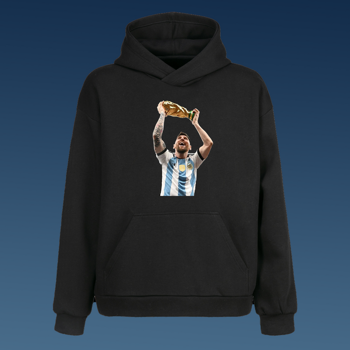 MESSI Siyah Oversize Kapüşonlu Hoodie Sweatshirt