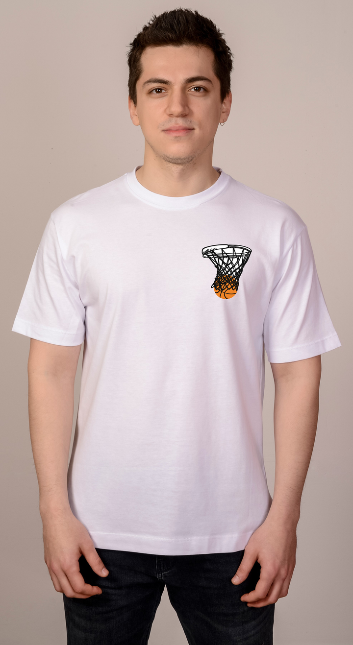 Beyaz Oversize Basketbol Hoop T-Shirt